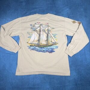 Jimmy Buffett 2005 A Salty Piece of Land Tour Long Sleeve Shirt Tan Mens Large